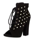 Flat-studded Suede Peep-toe Booties