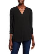 Pleated V-neck Top With Chiffon Overlay