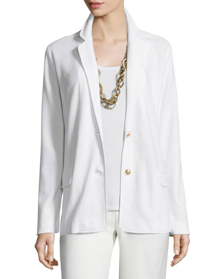 Two-button Pique Blazer, White