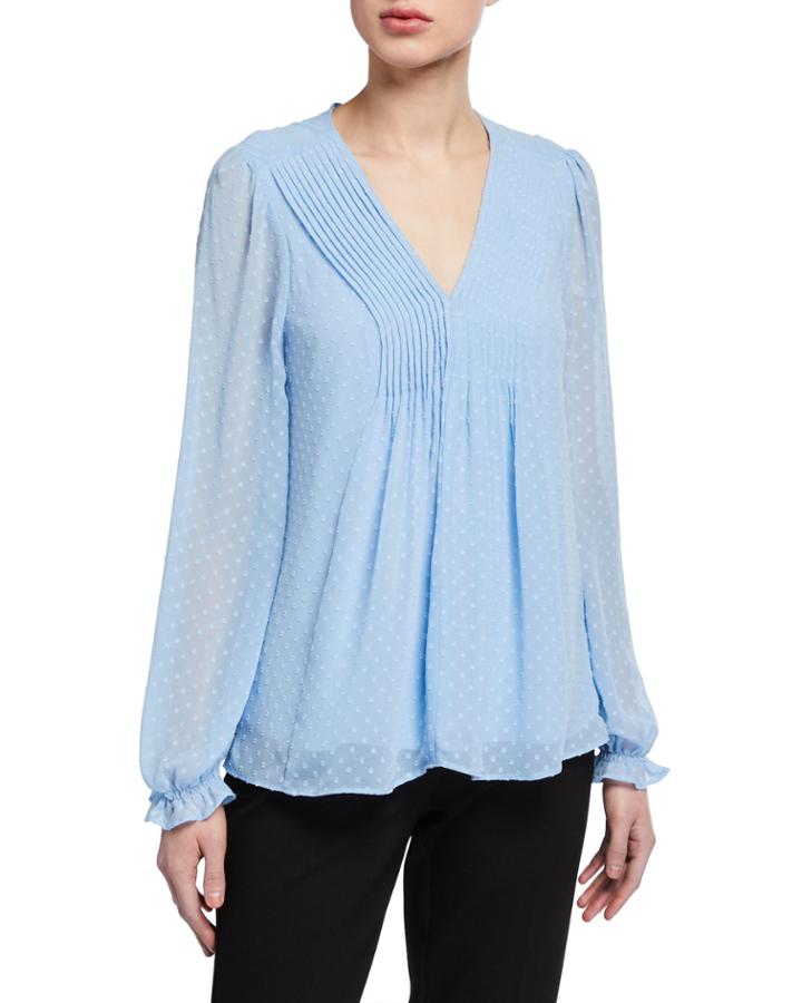 V-neck Clip Dot Blouse With Pintucking