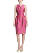 Jacquard Pleated-waist Sheath Dress, Pink