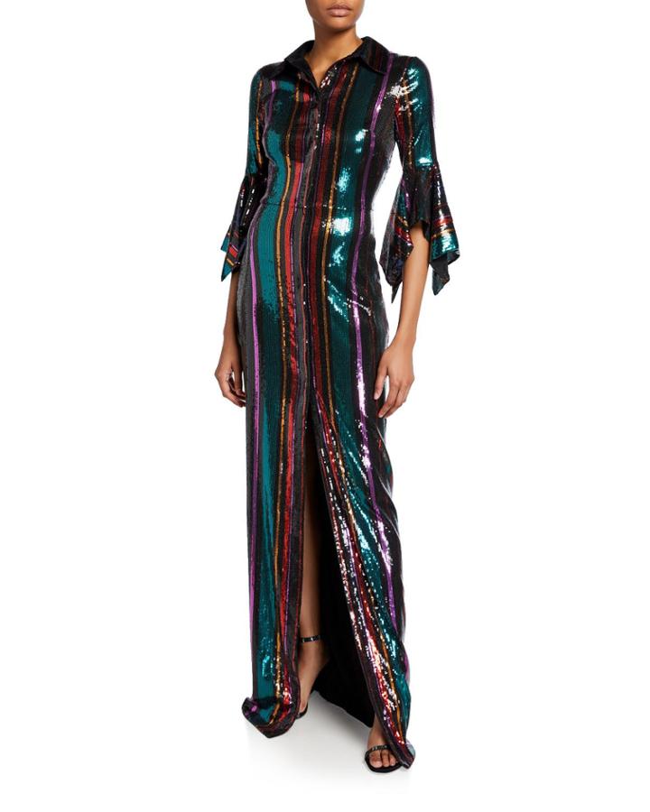 Disco Stripe Sequin Column Gown With