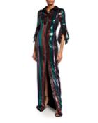 Disco Stripe Sequin Column Gown With