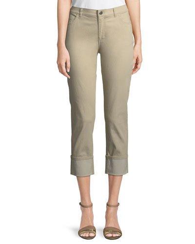 Curvy Cuffed Cropped Jeans, Khaki