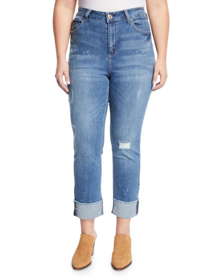 High-rise Distressed Rolled Jeans,