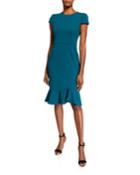 Scuba Crepe Sheath Dress With Ruffle Hem