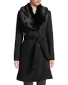 Removable Faux Fur-collar Wool Coat