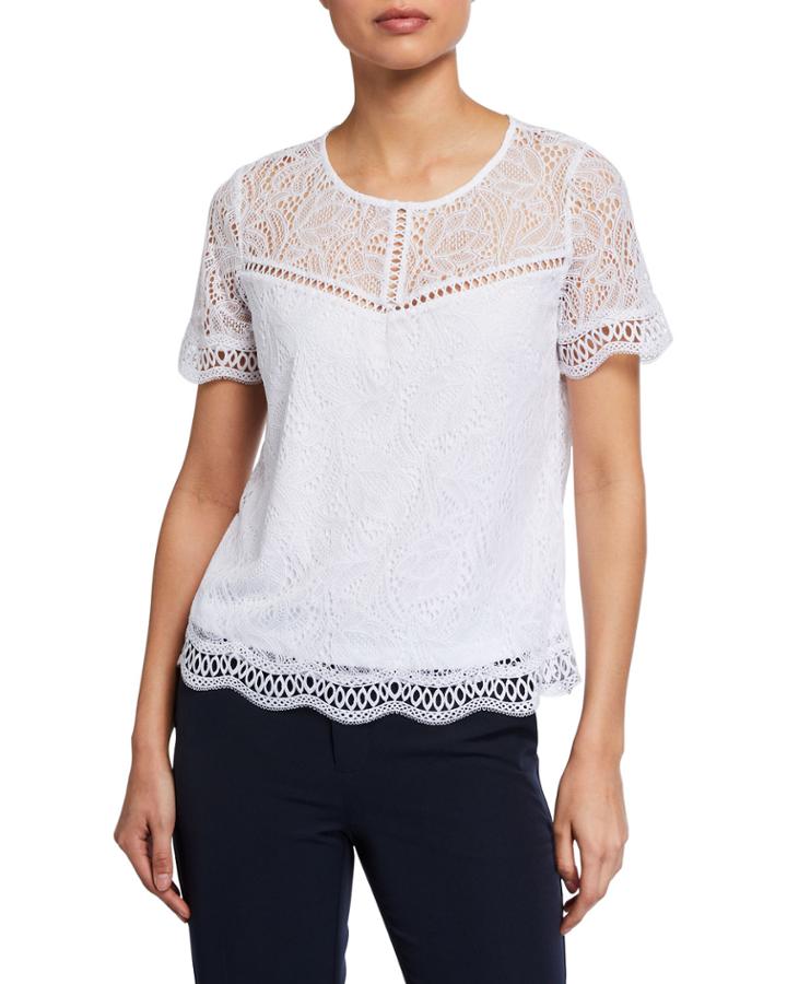 Lace Scallop-hem Short-sleeve Top