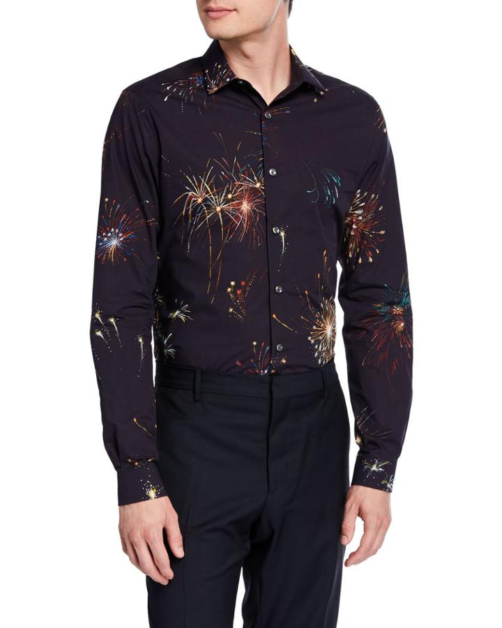 Men's Slim-fit Fireworks Long-sleeve Cotton
