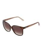 Square Havana Plastic Sunglasses, Brown