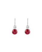 Clear & Ruby-hued Crystal Double-drop Earrings