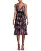 Fit-&-flare Embroidered Lace Tiered Cocktail Dress