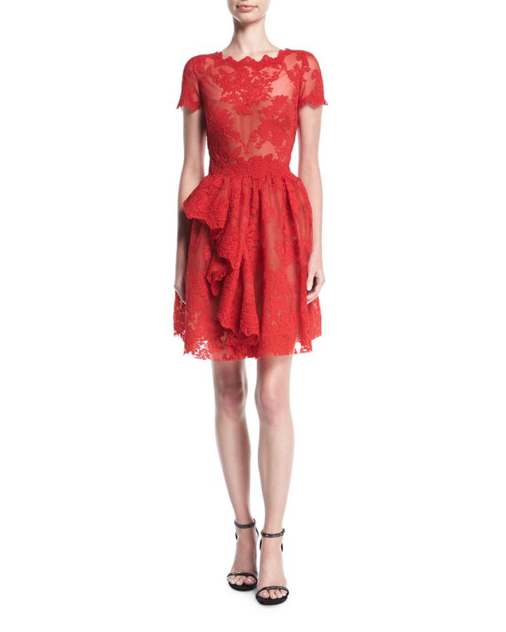 Floral Lace Cap-sleeve Dress