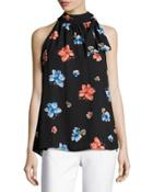 Floral-print Sleeveless Top, Black