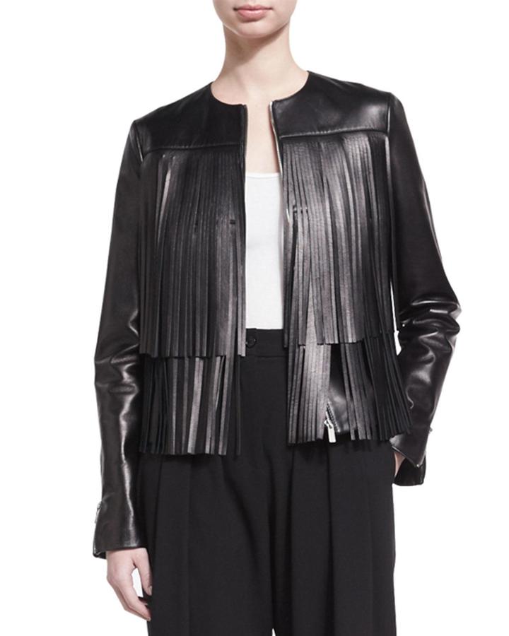 Fringed Leather Jacket, Black