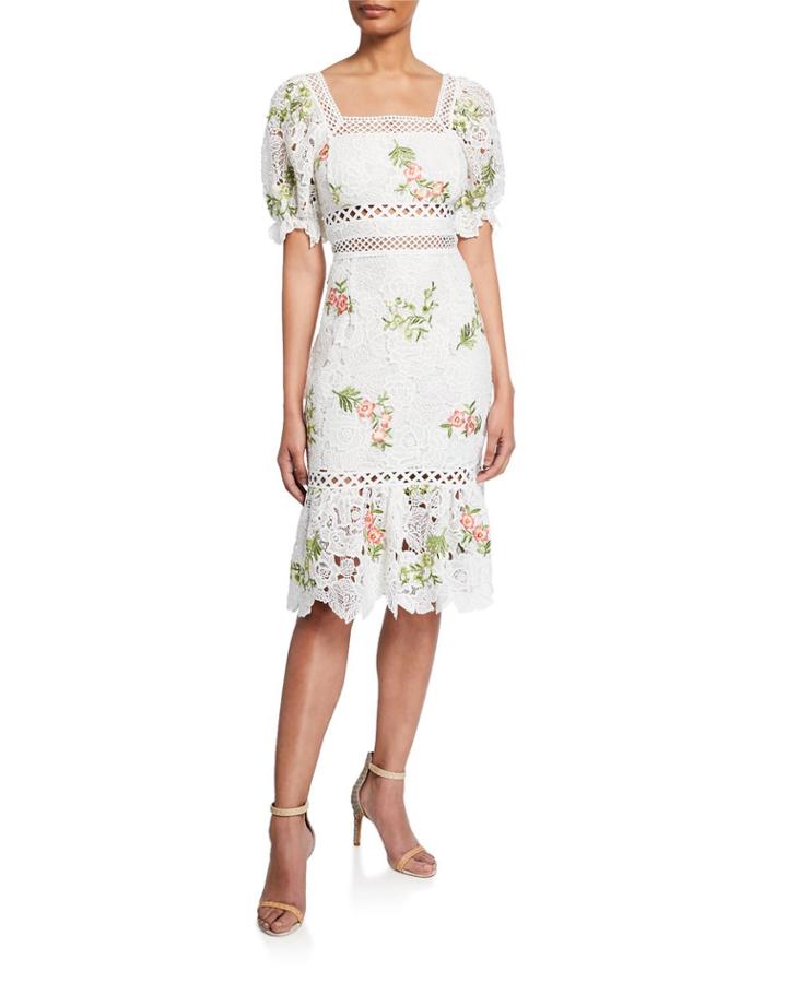 Lottie Square-neck Short-sleeve Floral Embroidered