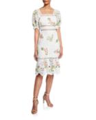 Lottie Square-neck Short-sleeve Floral Embroidered