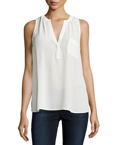 Senia Sleeveless Crepe Blouse, Porcelain