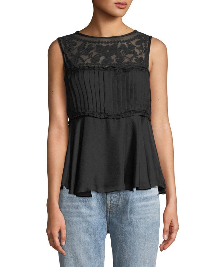 Embroidered Silk Babydoll Tank