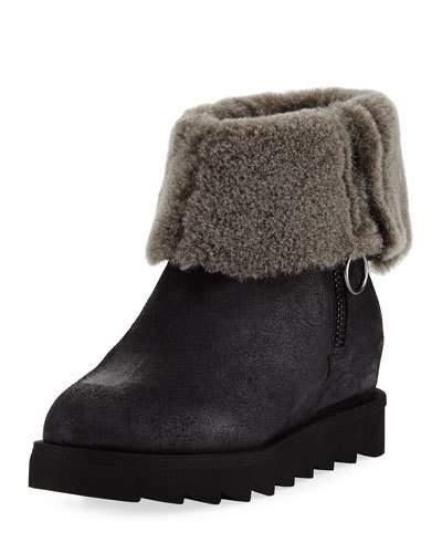 Yorki Fold-over Platform Bootie, Black