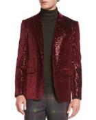 Sequined Two-button Sport Coat, Burgundy