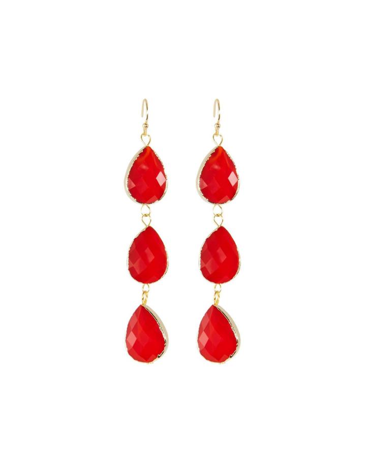 Triple Teardrop Drop Earrings, Orange