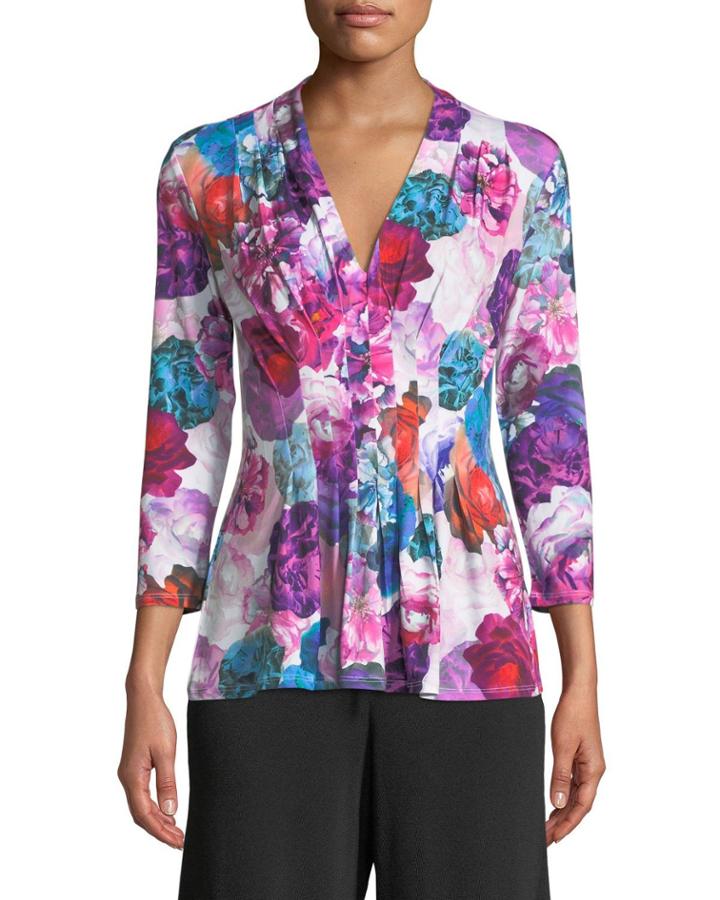 Floral-print Pleat-front Blouse