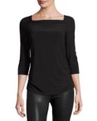 Solid Ruched Pullover Top, Black