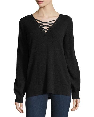 Cashmere Lace-up V-neck