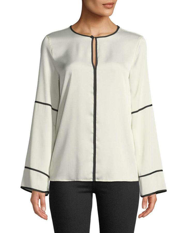 Contrast Trim Bell-sleeve Blouse
