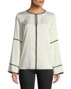Contrast Trim Bell-sleeve Blouse