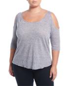 Linen Cold-shoulder Fine-stripe Top,