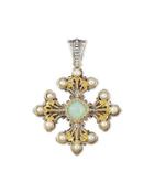 Sea Blue Agate & Pearl Cross Pendant