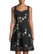 Floral-embroidered Scuba Crepe Fit-and-flare Dress