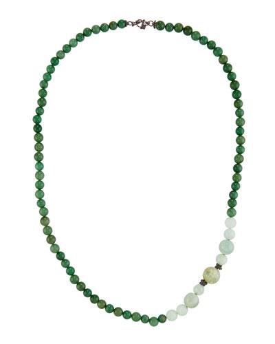 Long Aventurine, Prehnite & Aquamarine Beaded Necklace