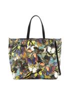Butterfly-print Leather Tote Bag