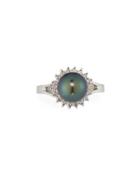 14k White Gold Tahitian Pearl & Diamond Ring,