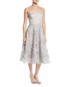 Strapless Embroidered Floral Lace Midi Cocktail Dress