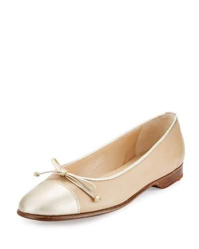 Cap-toe Ballerina Flat, Ivory/gold
