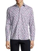 Paisley-print Cotton Shirt, Navy/white/magenta