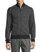 Jacquard Knit Track Jacket, Charcoal