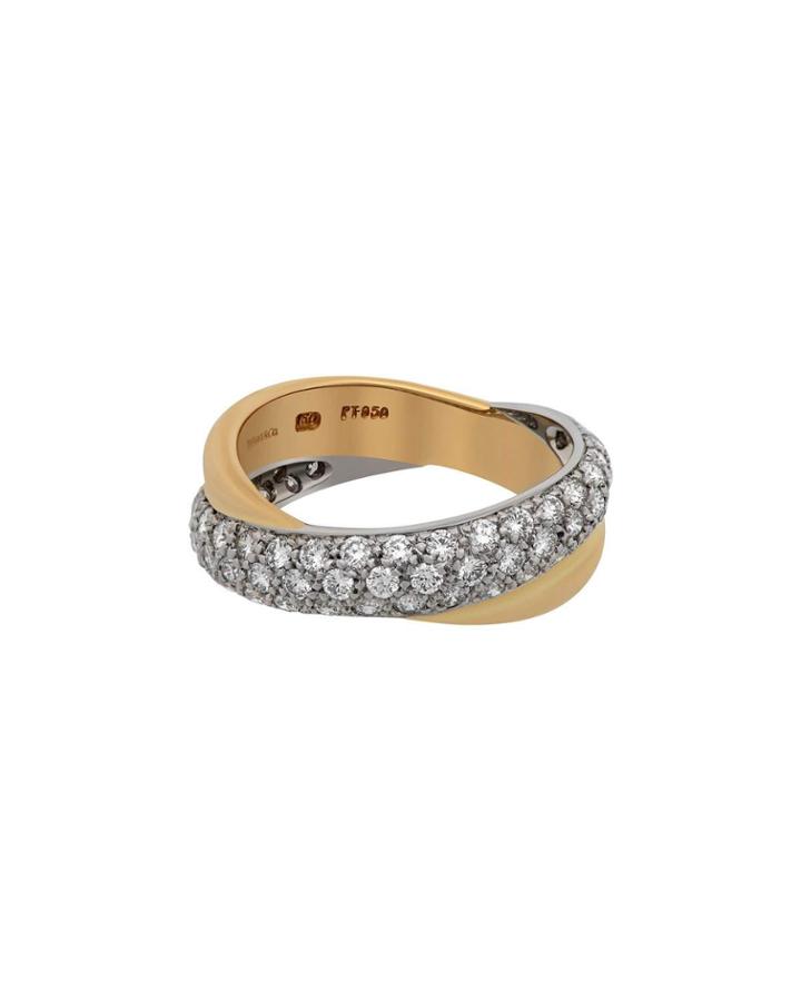 Estate 18k Yellow Gold & Platinum Diamond 2-band Ring,
