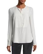 Long-sleeve Silk-blend Blouse, Cream