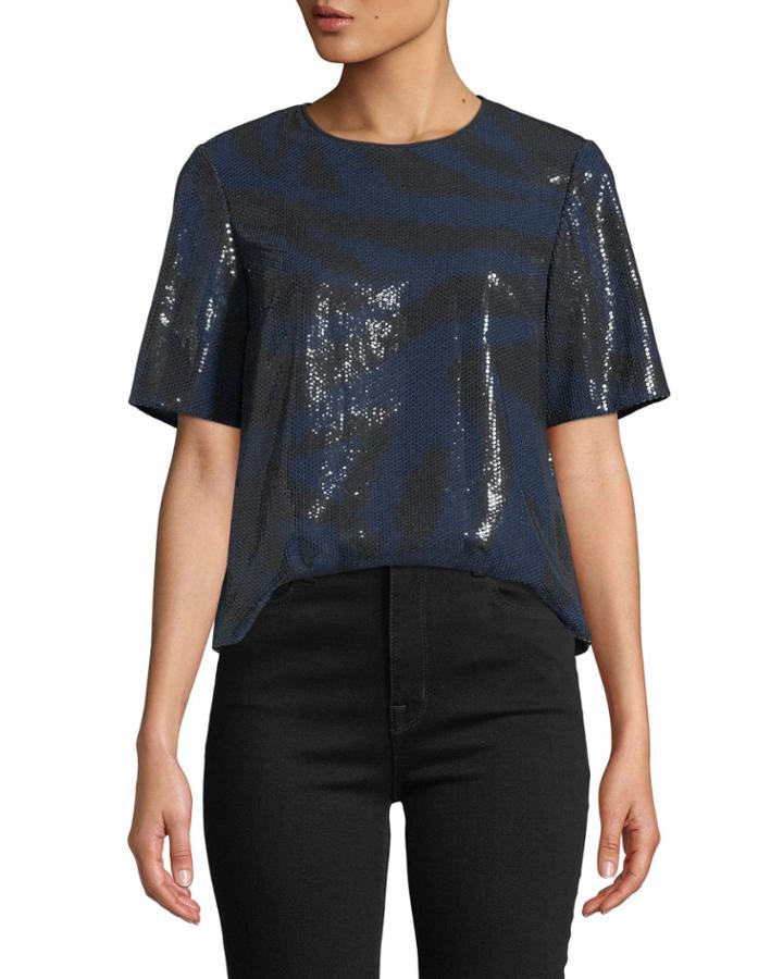 Ali Sequined Animal-print Tee