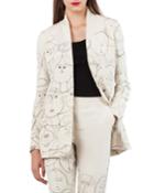 Oliana Snap-front Silk Crepe Jacket With Faces-print