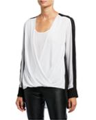 Colorblock Drape-front Long-sleeve High-low Top