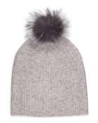 Neiman Marcus Cashmere Fur-pom-pom Hat, Light Gray, Women's,