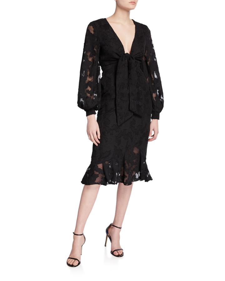 Midnight Blouson-sleeve Flounce Dress