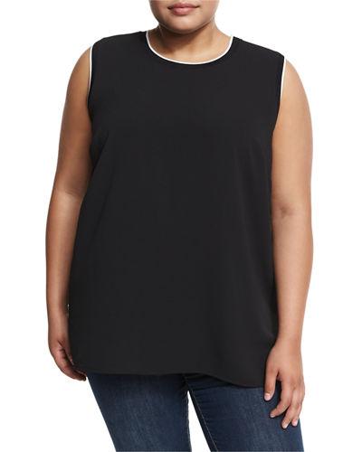 Contrast-trim High-low Blouse,