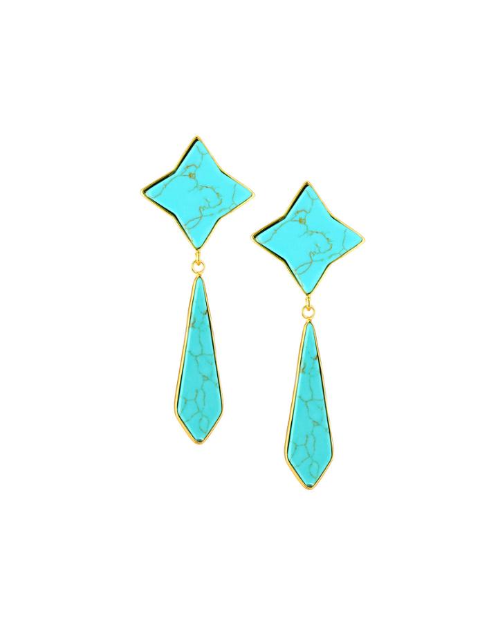 Textile Drop Earrings, Turquoise-color